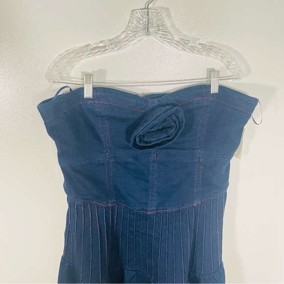 NEW Anthropologie Maeve Rosette Strapless Fit & Flare Denim Mini Dress Festival - Picture 7 of 11